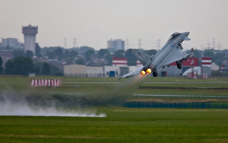 Fighter Jet Taking Off — Green, Dynamic, Morning