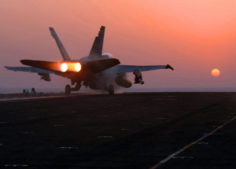 Fighter Jet Taking Off — Orange, Dramatic, Sunset