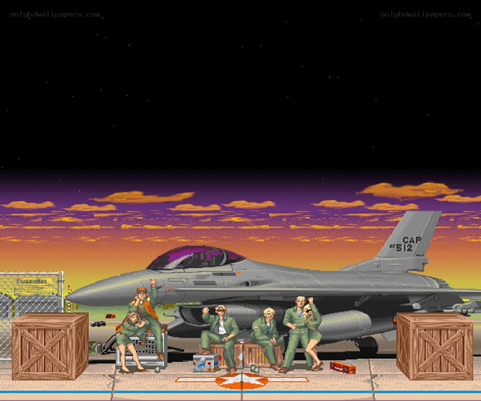 Fighter jet with crew at sunset