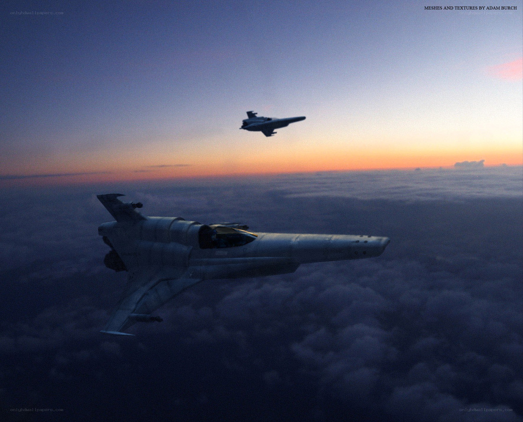 Fighter jets above clouds