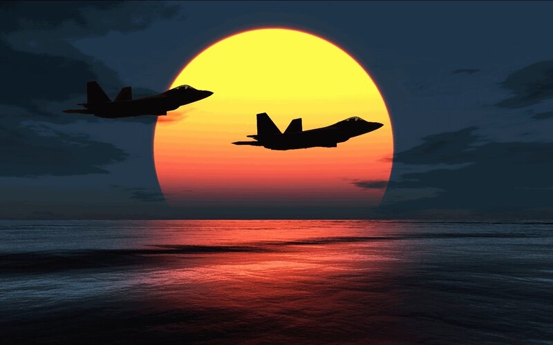 Fighter jets at sunset