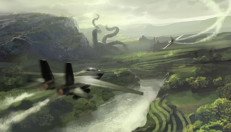 Fighter jets attack giant octopus