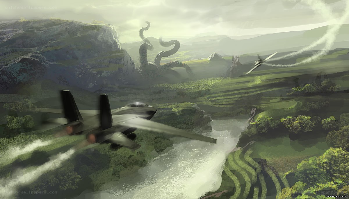 Fighter jets attack giant octopus