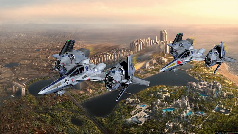 Fighter Jets Flying over City