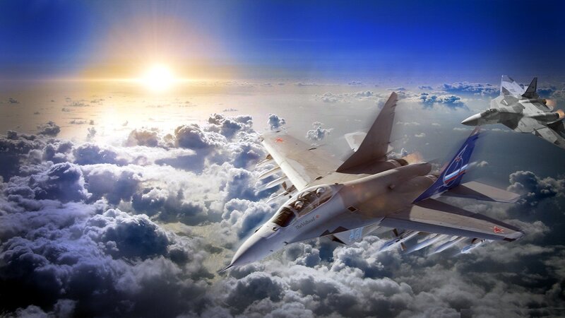 Fighter Jets in Clouds — Blue, Dramatic