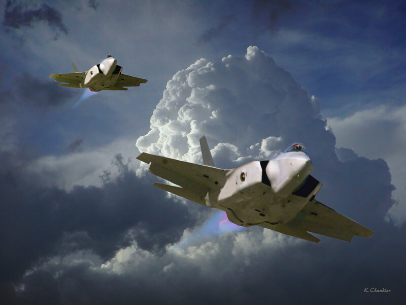 Fighter Jets in Clouds — White