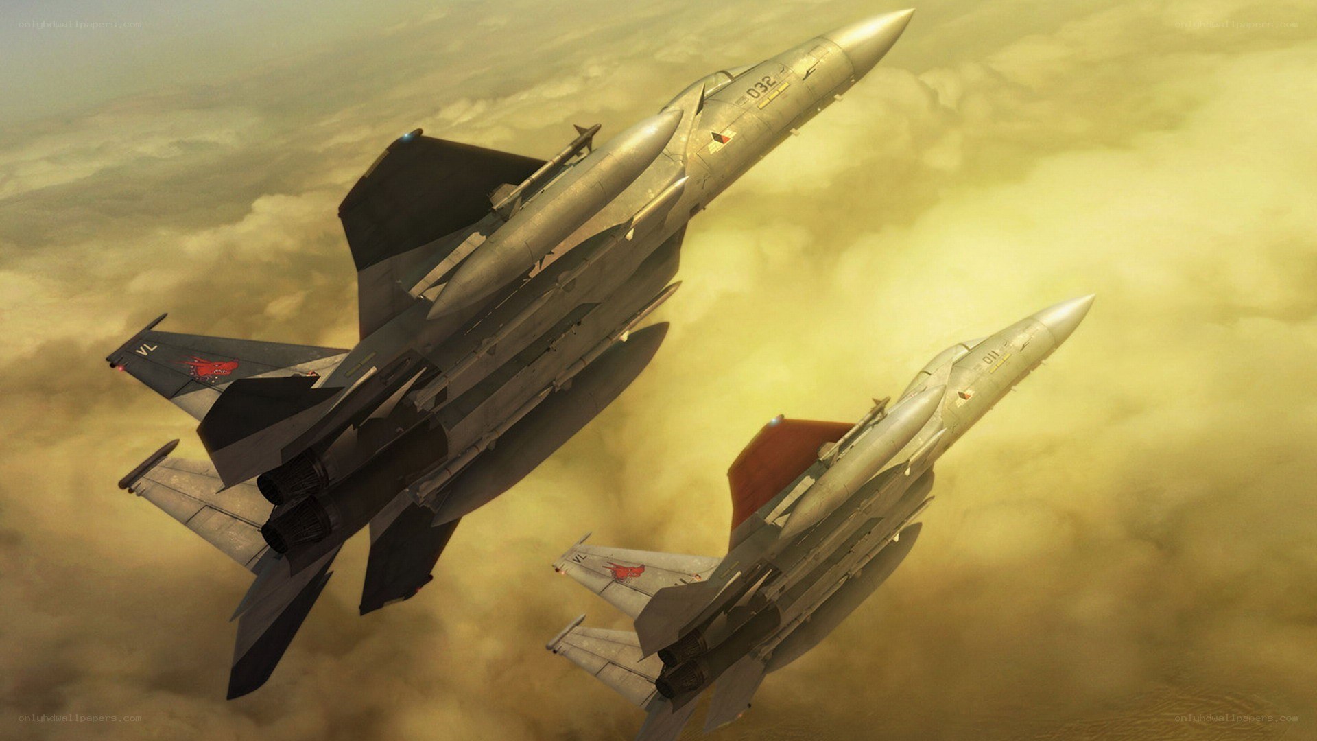 Fighter jets in cloudy sky