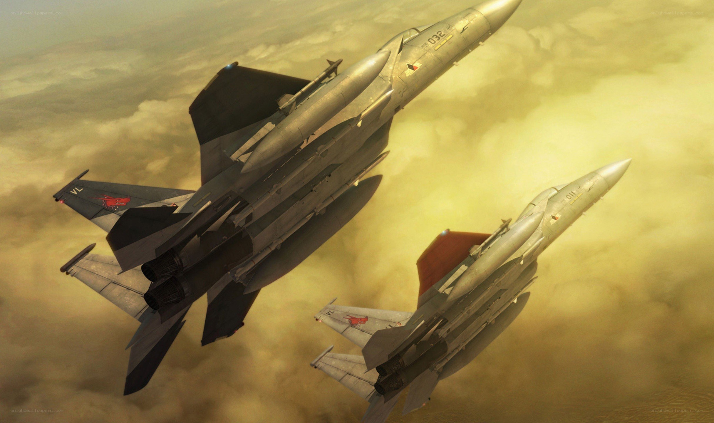 Fighter jets in cloudy sky