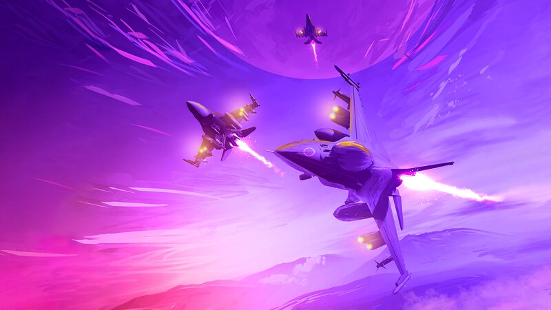 Fighter Jets in Combat — Purple
