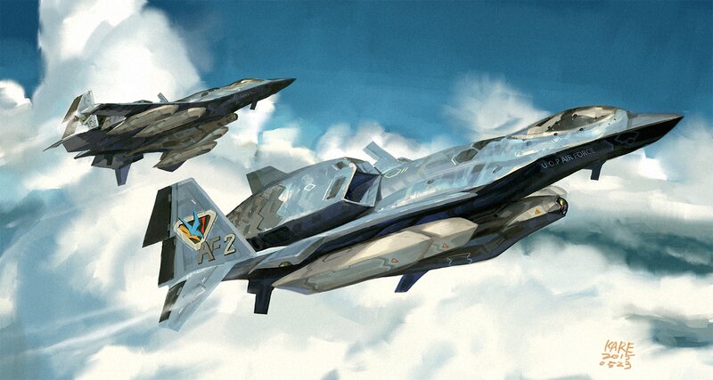 Fighter Jets in Flight — Blue, Dramatic, Afternoon, Digital Art, Clouds