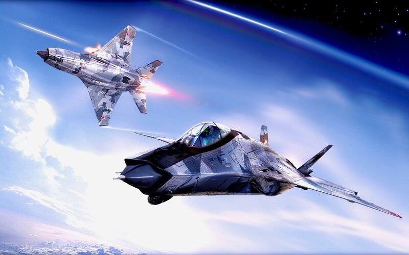 Fighter Jets in Flight — Blue, Dramatic, Digital Art