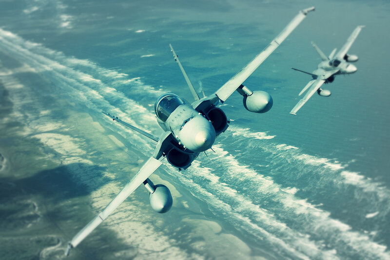 Fighter Jets in Flight — Blue, Dramatic, Photograph