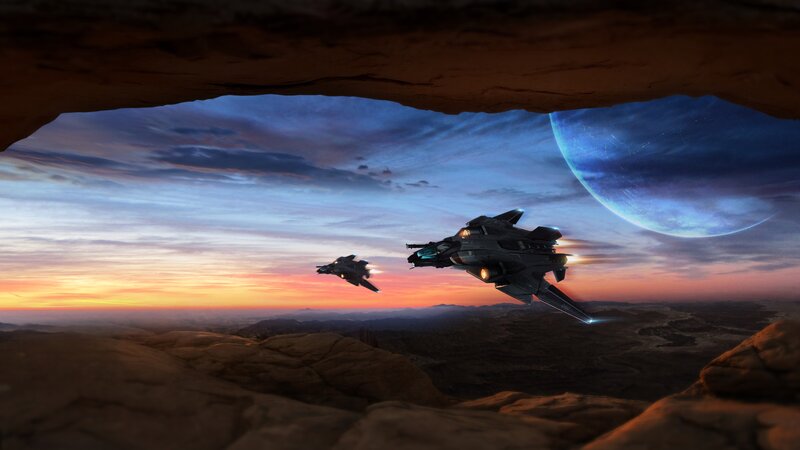Fighter Jets in Flight — Blue, Dramatic, Sunset, Digital Art