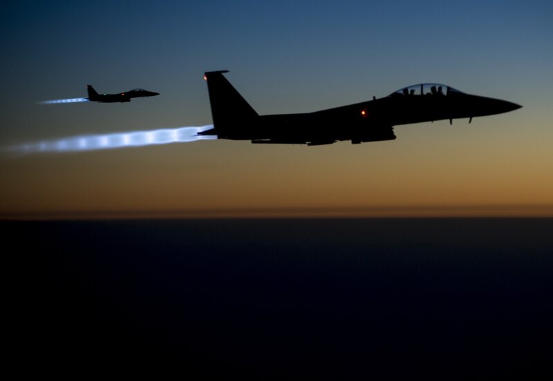 Fighter Jets in Flight — Blue, Dramatic, Sunset, Photograph, Aircraft