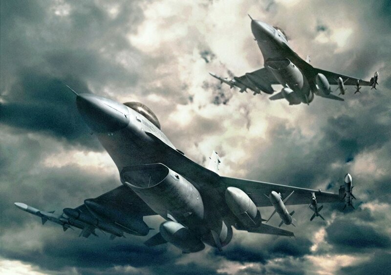 Fighter Jets in Flight — Gray, Dramatic, Digital Art, Aircraft