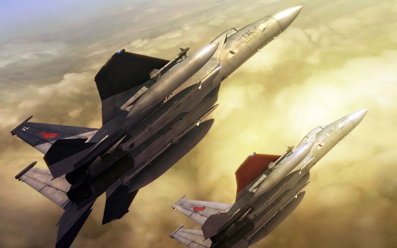Fighter Jets in Flight — Gray, Dramatic, Sunset, Digital Art