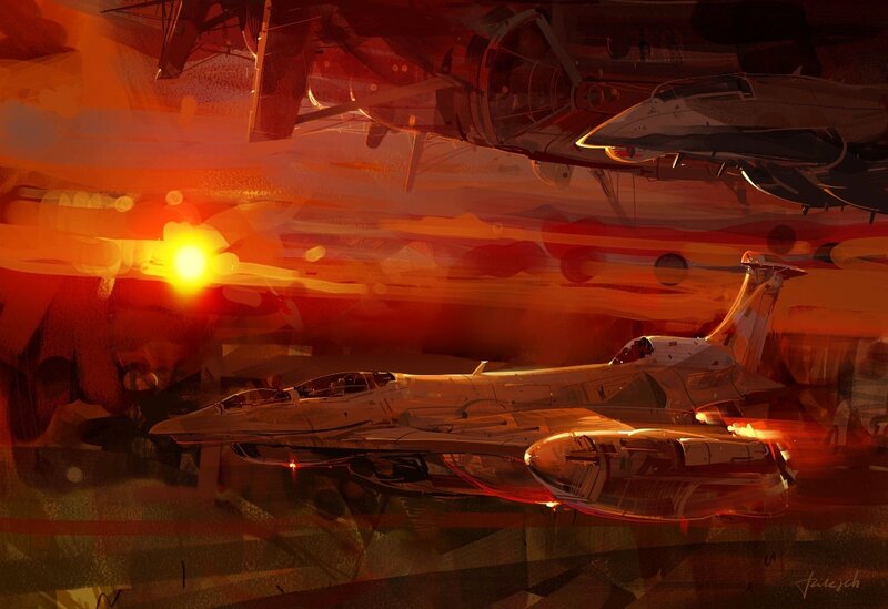 Fighter Jets in Flight — Red, Dramatic, Sunset