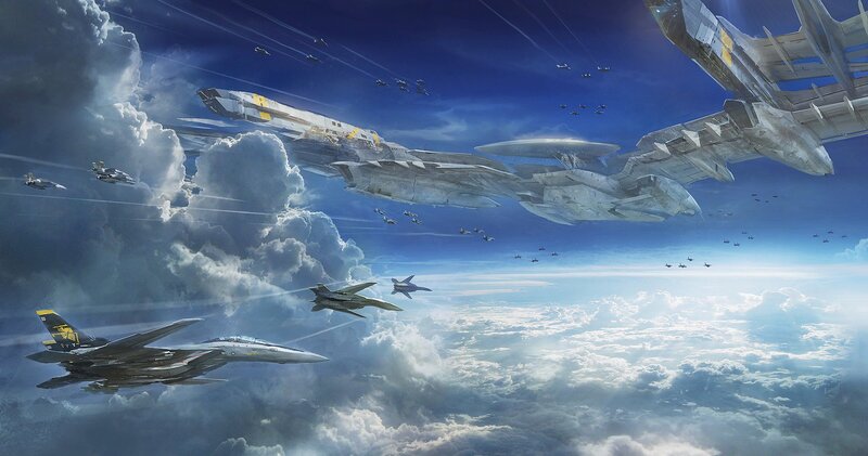 Fighter Jets in Formation — Blue, Dramatic, Afternoon, Digital Art