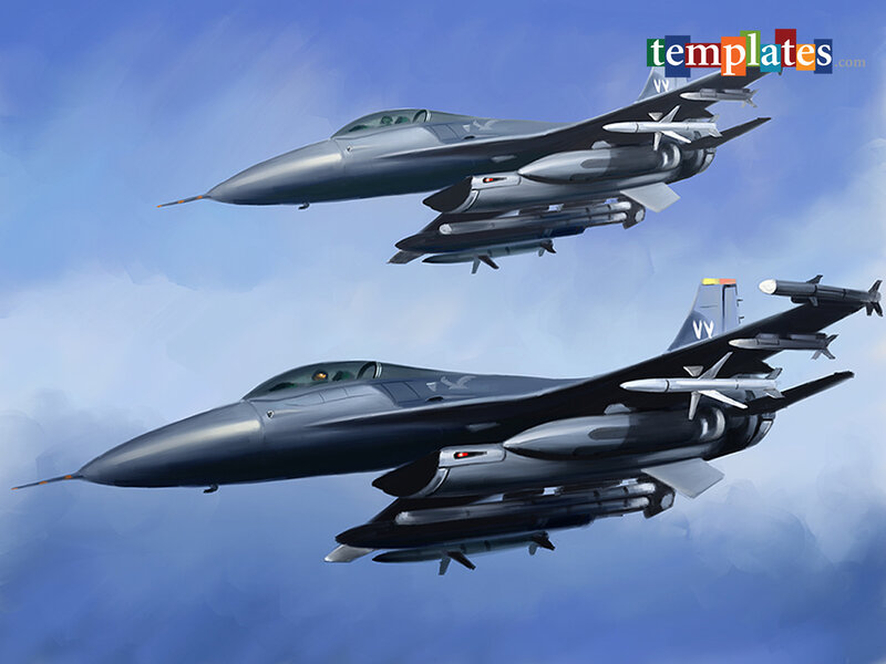 Fighter Jets in Formation — Blue, Dramatic, Digital Art, Aircraft, Missiles