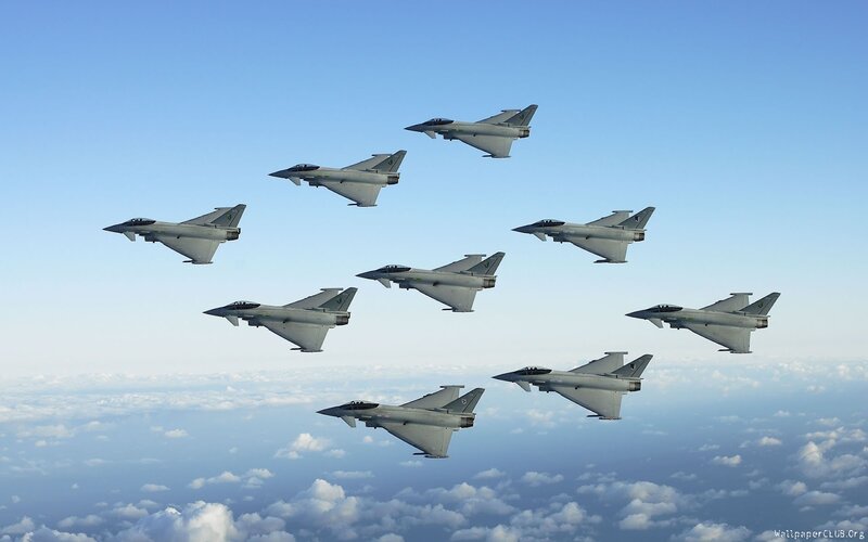 Fighter Jets in Formation — Blue, Serene