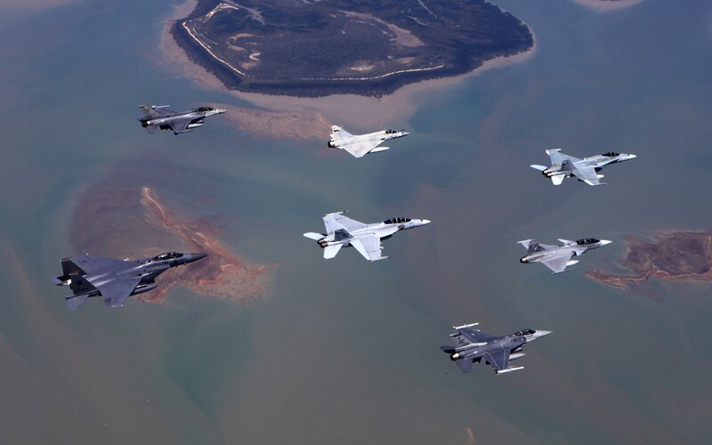 Fighter Jets in Formation — Gray, Aerial