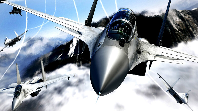 Fighter Jets in Formation — Gray, Dramatic, Afternoon, Digital Art, Mountains