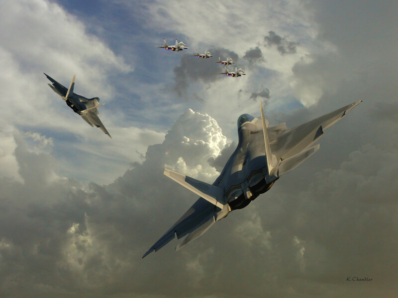 Fighter Jets in Formation — Gray, Dramatic, Afternoon, Digital Art