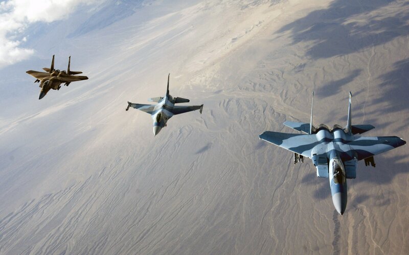 Fighter Jets in Formation — Gray, Dramatic, Afternoon, Photograph, Aircraft
