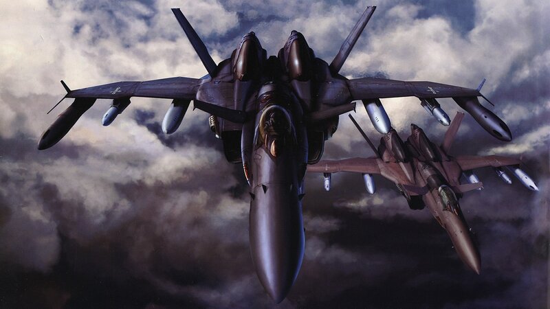 Fighter Jets in Formation — Gray, Dramatic, Digital Art, Aircraft, Clouds, Missiles