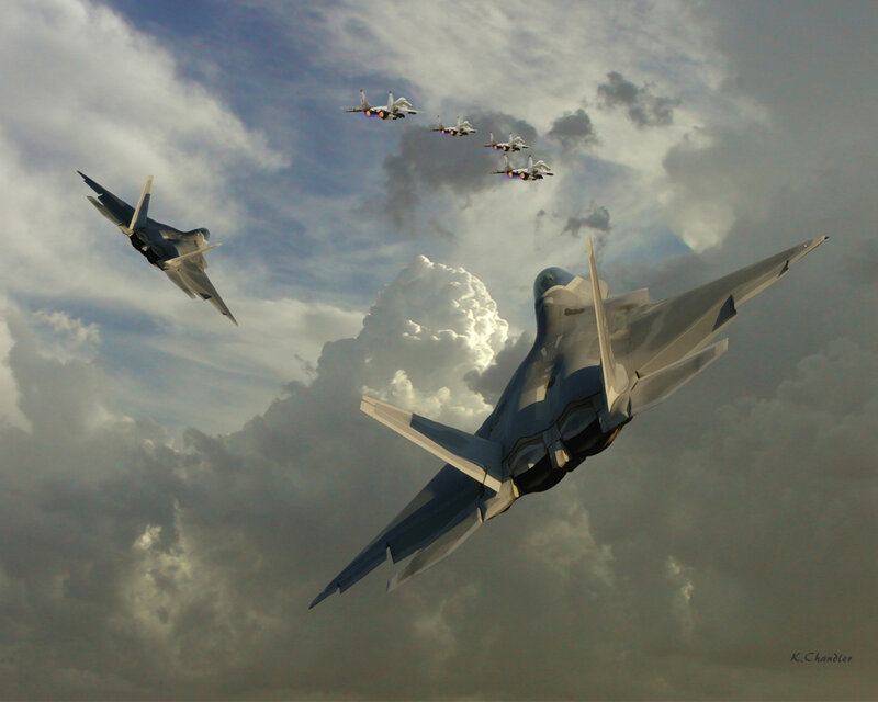 Fighter Jets in Formation — Gray, Dramatic, Digital Art, Aircraft, Clouds, Sky