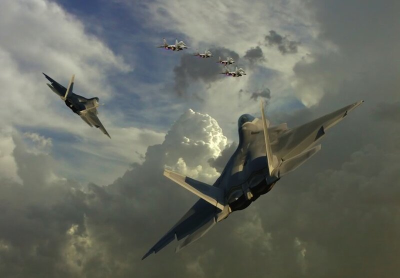 Fighter Jets in Formation — Gray, Dramatic, Digital Art, Aircraft, Clouds