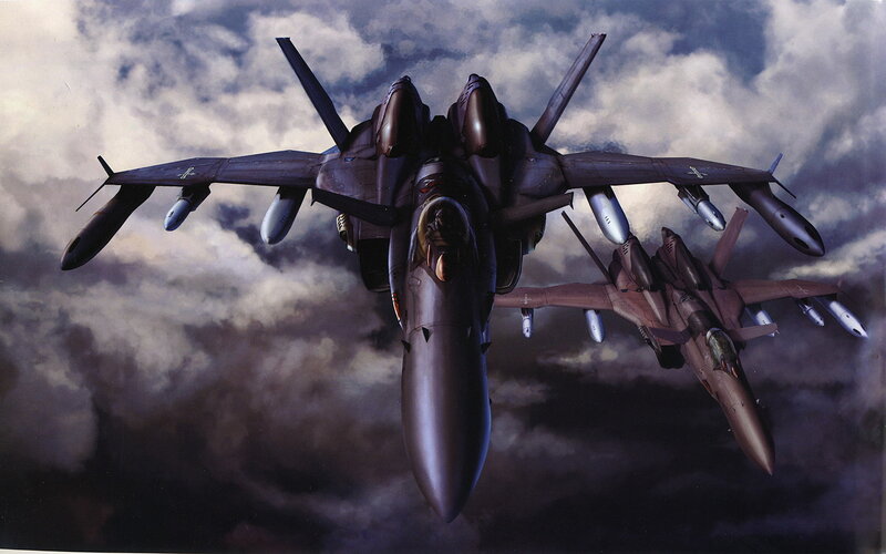 Fighter Jets in Formation — Gray, Dramatic, Digital Art, Clouds, Missiles, Aircraft