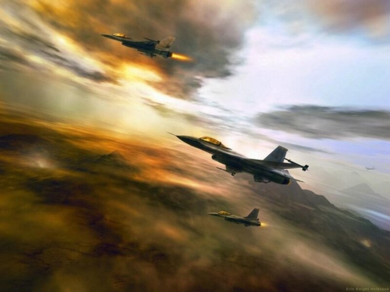 Fighter Jets in Formation — Orange, Dramatic, Sunset