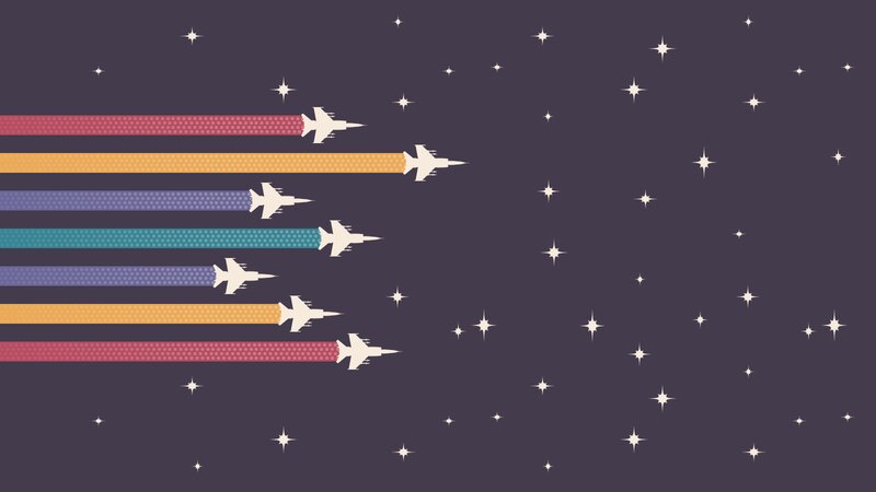 Fighter Jets in Formation — Purple, Calm