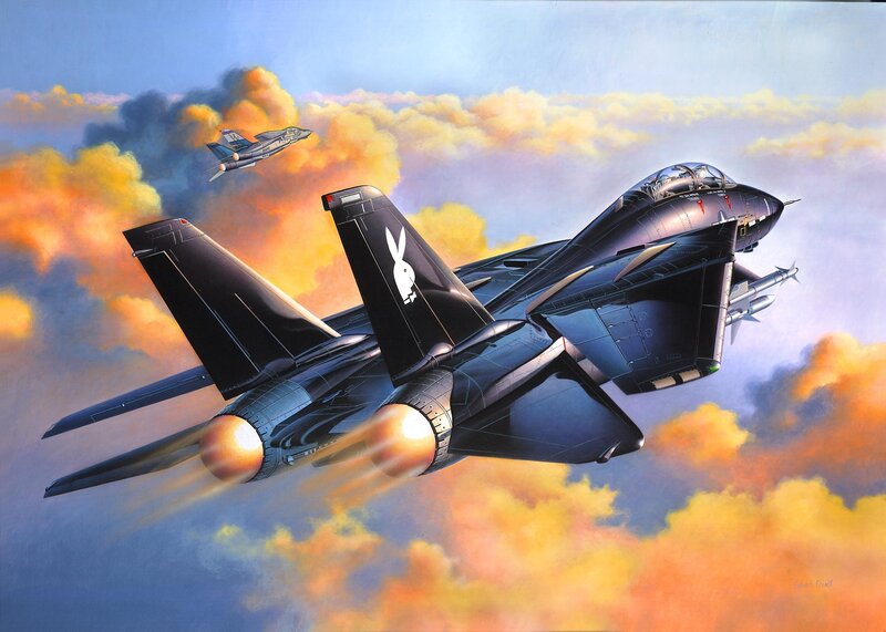 Fighter jets in sunset sky