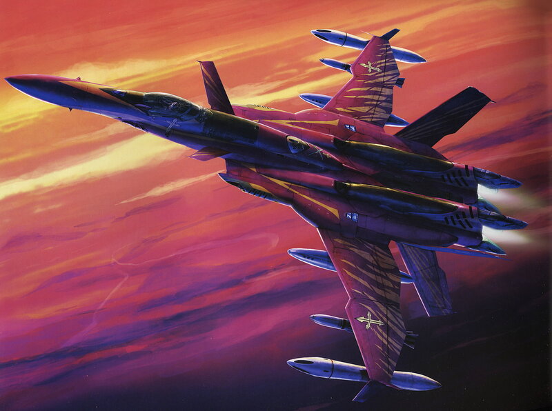 Fighter jets in sunset sky