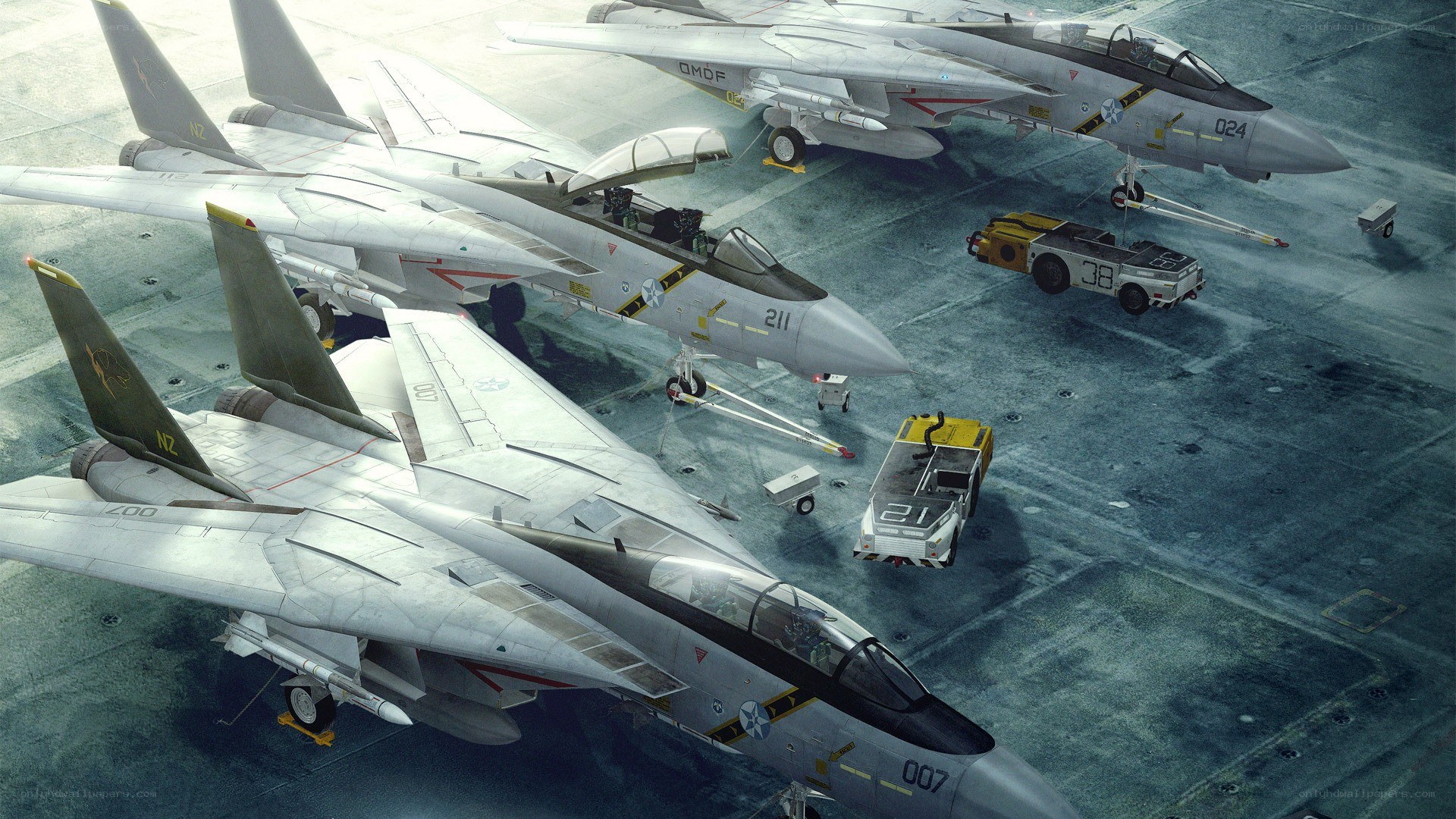 Fighter jets on aircraft carrier deck