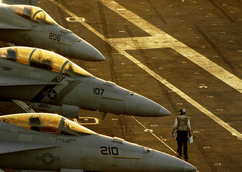 Fighter jets on aircraft carrier deck