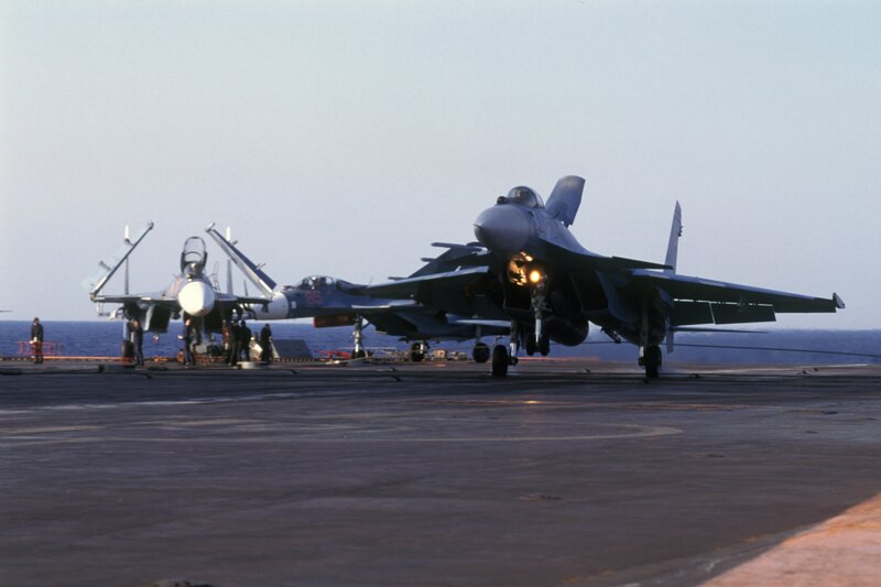 Fighter jets on aircraft carrier deck