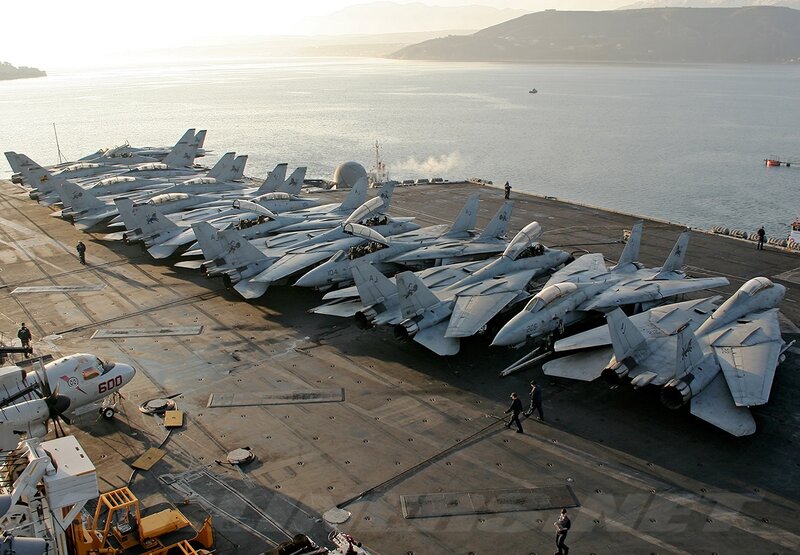 Fighter Jets on Aircraft Carrier — Gray, Calm