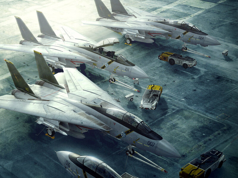 Fighter Jets on Aircraft Carrier — Gray, Dramatic, Afternoon, Digital Art, Aircraft Carrier Deck