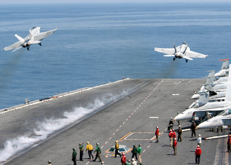 Fighter Jets on Aircraft Carrier — Gray, Dramatic, Afternoon