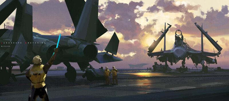 Fighter Jets on Aircraft Carrier — Purple