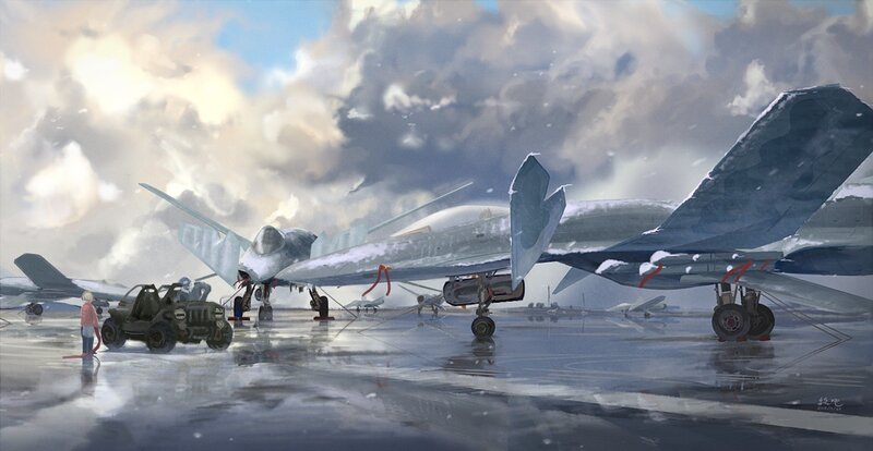 Fighter Jets on Tarmac — Gray, Dramatic