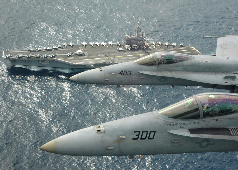 Fighter Jets over Carrier — Gray