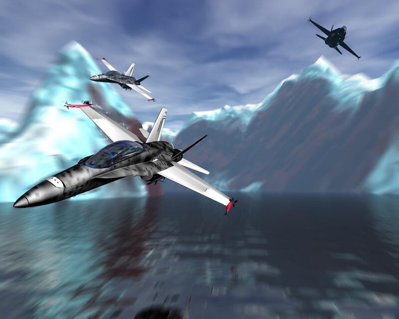 Fighter jets over icy mountains