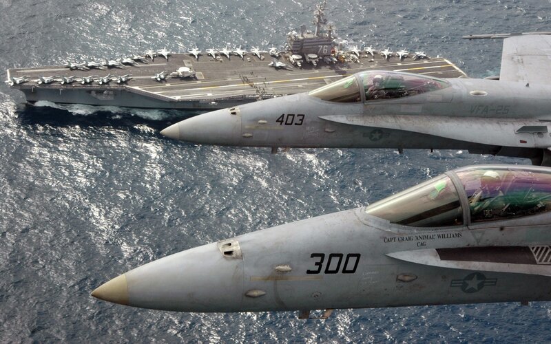 Fighter Jets over Ocean — Gray