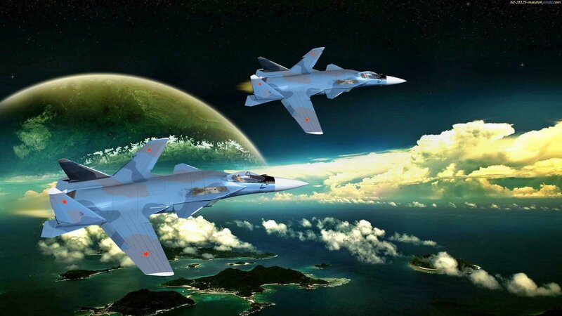 Fighter Jets over Planet — Blue