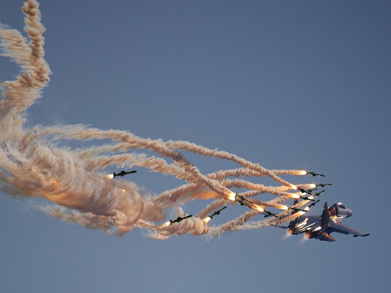 Fighter Jets Releasing Flares — Blue