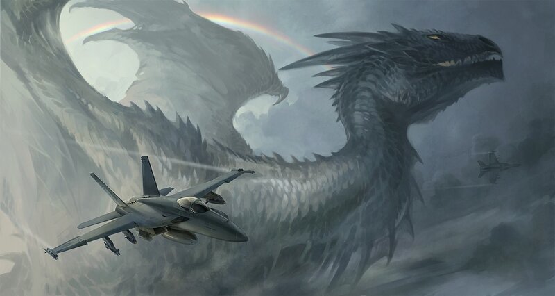Fighter Jets Vs Dragon — Gray